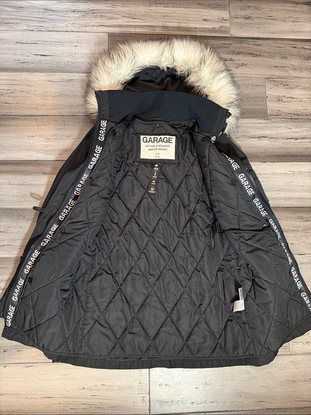 NWOT Garage Black Faux-Fur Trim Hooded Puffer Parka - Picture 4 of 9